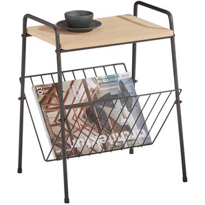 Xora Beistelltisch, Natur, Schwarz, Metall, Paulownia, furniert, rechteckig, Rundrohr, 32x46x36 cm, Stauraum, Wohnzimmer, Wohnzimmertische,