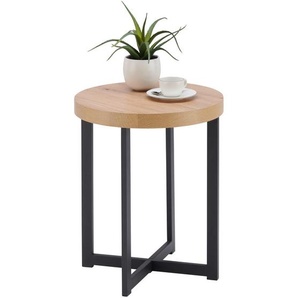 Xora Beistelltisch, Schwarz, Eiche, Metall, Holzwerkstoff, rund, X-Form, 40x50x40 cm, Bsci, einfacher Aufbau, Wohnzimmer, Wohnzimmertische,