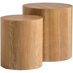 Xora Beistelltischset Mike, Eiche, Holzwerkstoff, 2-teilig, rund, Säule, 30-38x34-39x30-38 cm, Wohnzimmer, Wohnzimmertische, Satztische