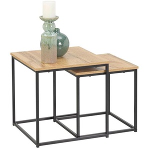 Xora Beistelltischset, Schwarz, Eiche, Metall, Holzwerkstoff, 2-teilig, quadratisch, eckig, Flachrohr, 30-40x30-40x30-40 cm, Wohnzimmer, Wohnzimmertische, Beistelltische