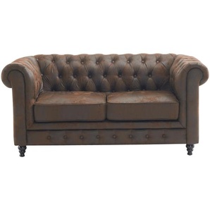 Xora Chesterfield-Sofa, Braun, Schwarz, Holz, Textil, Kiefer, massiv, Sperrholz,massiv, 2-Sitzer, Füllung: Schaumstoff, 165x73x87 cm, Stoffauswahl, Armteil links, rechts, Wohnzimmer, Sofas & Couches, Sofas, Bigsofas
