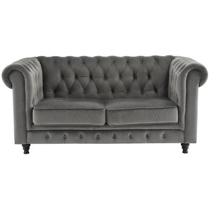 Xora Chesterfield-Sofa, Grau, Schwarz, Holz, Textil, Kiefer, massiv, Sperrholz, 2-Sitzer, Füllung: Schaumstoff, 165x73x87 cm, Stoffauswahl,