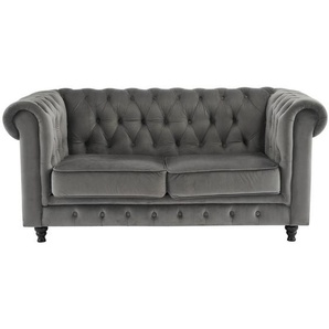 Xora Chesterfield-Sofa, Grau, Schwarz, Textil, Holz, Kiefer, massiv, Sperrholz, 2-Sitzer, Füllung: Schaumstoff, 165x73x87 cm, Stoffauswahl,