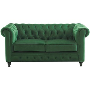 Xora Chesterfield-Sofa, Grün, Schwarz, Holz, Textil, Kiefer, massiv, Sperrholz,massiv, 2-Sitzer, Füllung: Schaumstoff, 165x73x87 cm, Stoffauswahl,