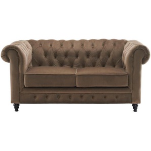 Xora Chesterfield-Sofa, Schwarz, Taupe, Holz, Textil, Kiefer, massiv, Sperrholz,massiv, 2-Sitzer, Füllung: Schaumstoff, 165x73x87 cm, Stoffauswahl,