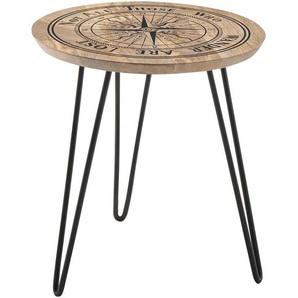 Xora Couchtisch, Natur, Schwarz, Holz, Metall, Mangoholz, massiv, rund, Haarnadel, 46x51x46 cm, Holzmöbel, Holztische, Couchtische Holz