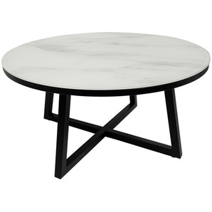 Xora Couchtisch , Schwarz, Weiß , Metall, Glas , rund , Flachrohr , 80x40 cm , Wohnzimmer, Wohnzimmertische, Couchtische, Glas-Couchtische