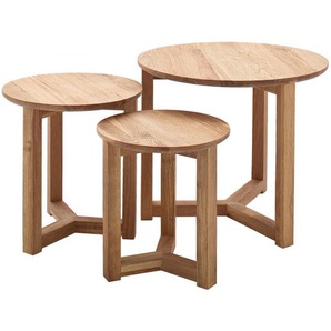 Xora Couchtischset, Natur, Eiche, Holz, 3-teilig, Asteiche, massiv, rund, 30-50x32-42x30-50 cm, einfacher Aufbau, Wohnzimmer, Wohnzimmertische,