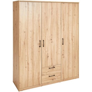 Xora Drehtürenschrank, Eiche Artisan, Metall, 4 Fächer, 2 Schubladen, 157x194x54 cm, Beimöbel erhältlich, Schlafzimmer, Kleiderschränke, Drehtürenschränke