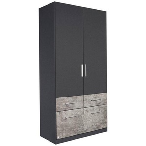 Xora Drehtürenschrank , Grau, Hellgrau , Kunststoff , Betonoptik , 2 Fächer , 4 Schubladen , 91x197x54 cm , Blauer Engel, RAL Testat, Goldenes M, Made in Germany , Typenauswahl, umfangreiches Zubehör erhältlich , Kinder & Jugendmöbel, Jugendmöbel,