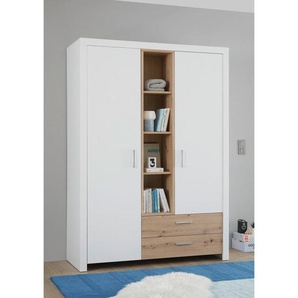 Xora Drehtürenschrank, Weiß, Eiche Artisan, Holzwerkstoff, 4 Fächer, 2 Schubladen, 143x200x55 cm, Beimöbel erhältlich, in verschiedenen Größen