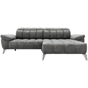 Xora Ecksofa, Dunkelgrau, Metall, Textil, 3-Sitzer, Ottomane rechts, L-Form, 266x105-178 cm, Relaxfunktion, seitenverkehrt erhältlich, USB-Anschluss,