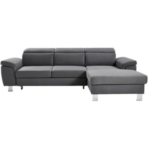 Xora Ecksofa, Grau, Textil, 3-Sitzer, Ottomane rechts, L-Form, 250x167 cm, Stoffauswahl, seitenverkehrt erhältlich, Schlafen auf Sitzhöhe, Rücken echt, Wohnzimmer, Sofas & Couches, Wohnlandschaften, Ecksofas