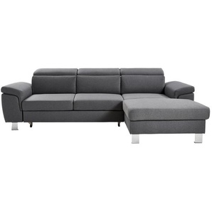 Xora Ecksofa, Grau, Textil, 3-Sitzer, Ottomane rechts, L-Form, 250x167 cm, Stoffauswahl, seitenverkehrt erhältlich, Schlafen auf Sitzhöhe, Rücken