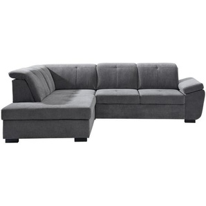 Xora Ecksofa, Grau, Textil, Buche, Hartholz, Uni, 4-Sitzer, Ottomane links, L-Form, 280x202 cm, seitenverkehrt erhältlich, Schlafen auf Sitzhöhe, Rücken echt, Wohnzimmer, Sofas & Couches, Wohnlandschaften, Ecksofas