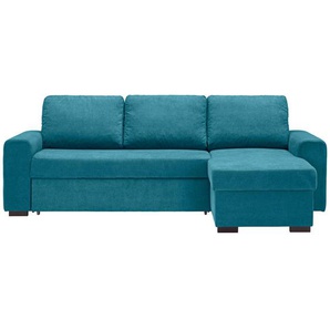 Xora Ecksofa, Petrol, Textil, 3-Sitzer, seitenverkehrt montierbar, L-Form, 245x160 cm, Stoffauswahl, Schlafen auf Sitzhöhe, Hocker erhältlich, Rücken