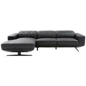 Xora Ecksofa, Schwarz, Leder, Echtleder, Rindleder, Uni, L-Form, 282x162 cm, seitenverkehrt erhältlich, Rücken echt, Wohnzimmer, Sofas & Couches,