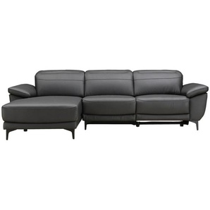 Xora Ecksofa, Schwarz, Textil, Leder, Echtleder, Kombination Echtleder/Lederlook, Büffelleder, 3-Sitzer, Ottomane links, L-Form, 269x164 cm, seitenverkehrt erhältlich, Rücken echt, motorische Relaxfunktion, Wohnzimmer, Sofas & Couches, Wohnlandschaften,
