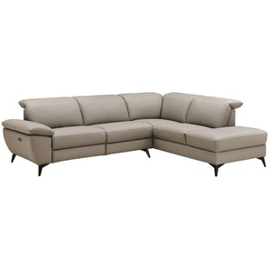 Xora Ecksofa, Taupe, Textil, Echtleder, Kombination Echtleder/Lederlook, Büffelleder, 4-Sitzer, Ottomane rechts, L-Form, 274x222 cm, Relaxfunktion,