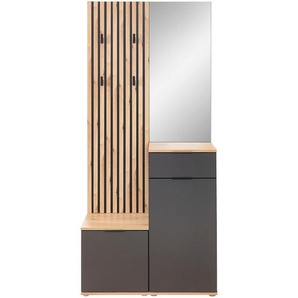 Xora Garderobe Simple, Anthrazit, Eiche Artisan, Glas, Holzwerkstoff, 4-teilig, 88x195x35 cm, Garderobe, Garderoben-Sets & Serien, Garderoben-Sets