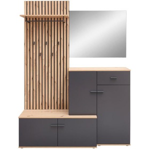Xora Garderobe Fynn, Anthrazit, Eiche Artisan, Glas, Holzwerkstoff, 148x199x38 cm, Garderobe, Garderoben-Sets & Serien