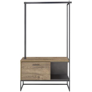 Xora Garderobe, Graphit, Eiche, Metall, 1 Schubladen, 85.6x154x38 cm, stehend, Garderobe, Garderoben-Sets