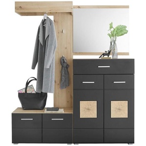 Xora Garderobe, Schwarz, Eiche Artisan, Holzwerkstoff, 4-teilig, 160x195x38 cm, Garderobe, Garderoben-Sets & Serien, Garderoben-Sets