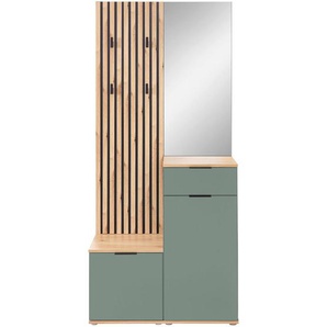 Xora Garderobe Simple, Salbeigrün, Eiche Artisan, Glas, Holzwerkstoff, 4-teilig, 88x195x35 cm, Garderobe, Garderoben-Sets & Serien