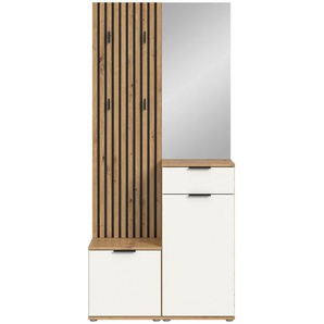 Xora Garderobe Simple, Weiß, Eiche Artisan, Glas, Holzwerkstoff, 4-teilig, 88x195x35 cm, Garderobe, Garderoben-Sets & Serien