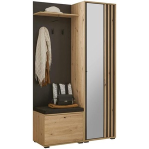 Xora Garderobe Volano, Schwarz, Eiche Artisan, Glas, Holzwerkstoff, 5-teilig, 114x197x40 cm, Garderobe, Garderoben-Sets & Serien, Garderoben-Sets