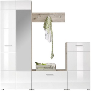 Xora Garderobe , Weiß, Eiche , Glas , 195x195x36 cm , Garderobe, Garderobensets