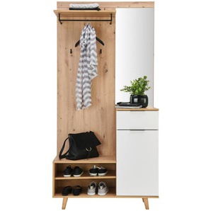 Xora Garderobe, Weiß, Eiche Artisan, 1 Schubladen, 100x204x40 cm, Garderobe, Garderoben-Sets