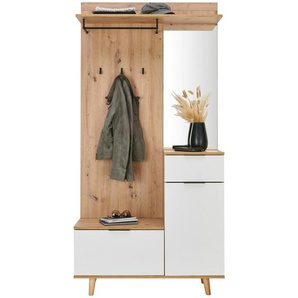 Xora Garderobe, Weiß, Eiche Artisan, 1 Schubladen, 100x204x40 cm, Garderobe, Garderoben-Sets
