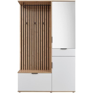 Xora Garderobe, Weiß, Eiche Artisan, Glas, Holzwerkstoff, 122x195x35 cm, Garderobe, Garderoben-Sets & Serien, Garderoben-Sets