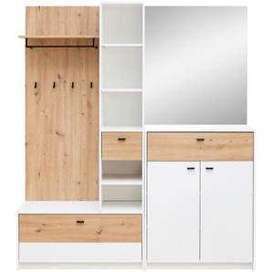 Xora Garderobe, Weiß, Eiche Artisan, Glas, Holzwerkstoff, 5-teilig, 3 Fächer, 173x195x38 cm, Garderobe, Garderoben-Sets & Serien