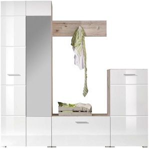 Xora Garderobe , Weiß, Eiche , Glas , 195x195x36 cm , Garderobe, Garderoben-Sets