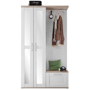 Xora Garderobe, Weiß, Lärche, Eiche San Remo, Glas, Holzwerkstoff, 3-teilig, 115x201x38 cm, Garderobe, Garderoben-Sets