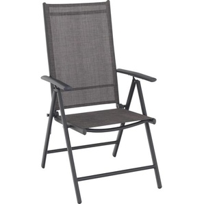 Xora Gartenklappsessel, Anthrazit, Braun, Metall, Textil, Flachrohr, 56x106x64 cm, klappbar, Gartenmöbel, Gartenstühle, Gartenklappstühle