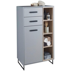 Xora Highboard , Grau, Sonoma Eiche , Kunststoff , 4 Fächer , 2 Schubladen , 65x116x38 cm , Made in EU , stehend , Badezimmer, Badezimmerspiegel, Badspiegel