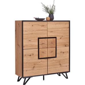 Xora Highboard, Schwarz, Eiche, Metall, Holzwerkstoff, 4 Fächer, 116x131x40 cm, Beimöbel erhältlich, stehend, Wohnzimmer, Kommoden & Sideboards,