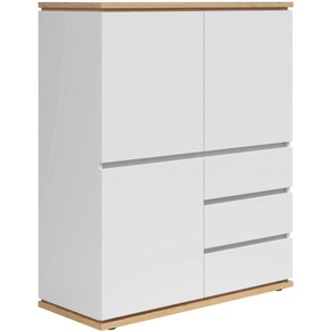 Xora Highboard, Weiß, Eiche Artisan, Holzwerkstoff, 3 Fächer, 3 Schubladen, 100x121x42 cm, FSC Mix, Beimöbel erhältlich, stehend, Wohnzimmer, Kommoden
