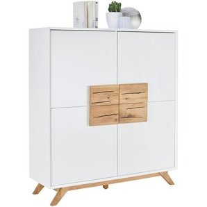 Xora Highboard, Weiß, Eiche, Holz, Eiche, massiv, 4 Fächer, 120x133x40 cm, Fsc, Typenauswahl, Beimöbel erhältlich, stehend, Holzmöbel, Kleinmöbel Holz, Holzkommoden, Highboards Holz