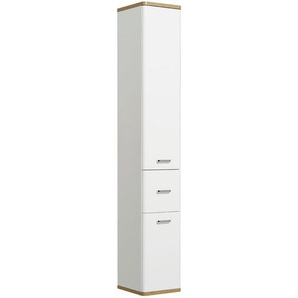Xora Hochschrank , Weiß, Eiche , Glas , 3 Fächer , 1 Schubladen , 30x185.5x33 cm , Zusatzausstattung erhältlich, hängend , Badezimmer, Badezimmerschränke, Hochschränke