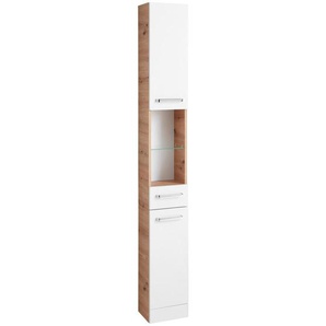 Xora Hochschrank XO 1200, Weiß, Eiche Artisan, Holzwerkstoff, 3 Fächer, 1 Schubladen, 25x188.5x20 cm, Made in Germany, stehend, Badezimmer,