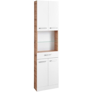 Xora Hochschrank XO 1200, Weiß, Eiche Artisan, Holzwerkstoff, 3 Fächer, 1 Schubladen, 50x188.5x20 cm, Made in Germany, stehend, Badezimmer,