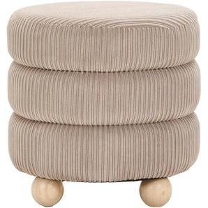 Xora Hocker, Greige, Holz, Textil, Kiefer, massiv, rund, 42x41x42 cm, Wohnzimmer, Hocker, Sitzhocker