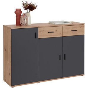 Xora Kommode, Anthrazit, Eiche Artisan, Kunststoff, 2 Fächer, 2 Schubladen, 119.9x82x34.7 cm, Wohnzimmer, Kommoden & Sideboards, Kommoden