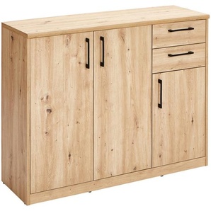 Xora Kommode, Eiche Artisan, Holzwerkstoff, 3 Fächer, 2 Schublade(n) Schubladen, 106x84x36 cm, Typenauswahl, Wohnzimmer, Kommoden & Sideboards, Kommoden