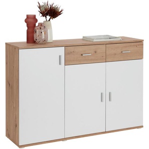 Xora Kommode Lucky, Weiß, Eiche Artisan, Kunststoff, 2 Fächer, 2 Schubladen, 119.9x82x34.3 cm, Garderobe, Garderoben Kommoden