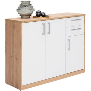 Xora Kommode, Weiß, Eiche Wotan, Holzwerkstoff, 3 Fächer, 2 Schubladen, 106x84x36 cm, Beimöbel erhältlich, Garderobe, Garderoben Kommoden